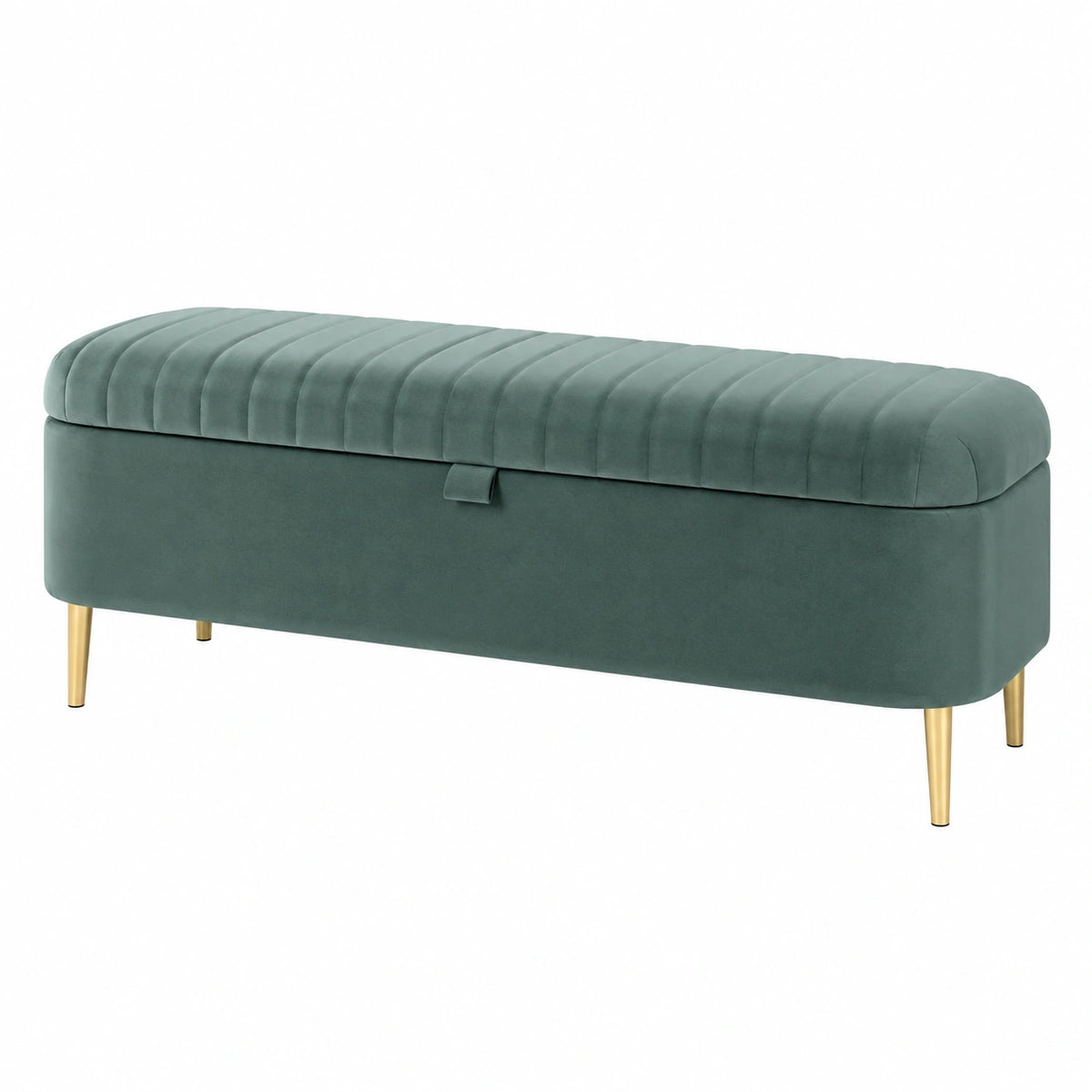 Banc coffre 120 x 45 x 48 cm en velours vert avec rangement style contemporain