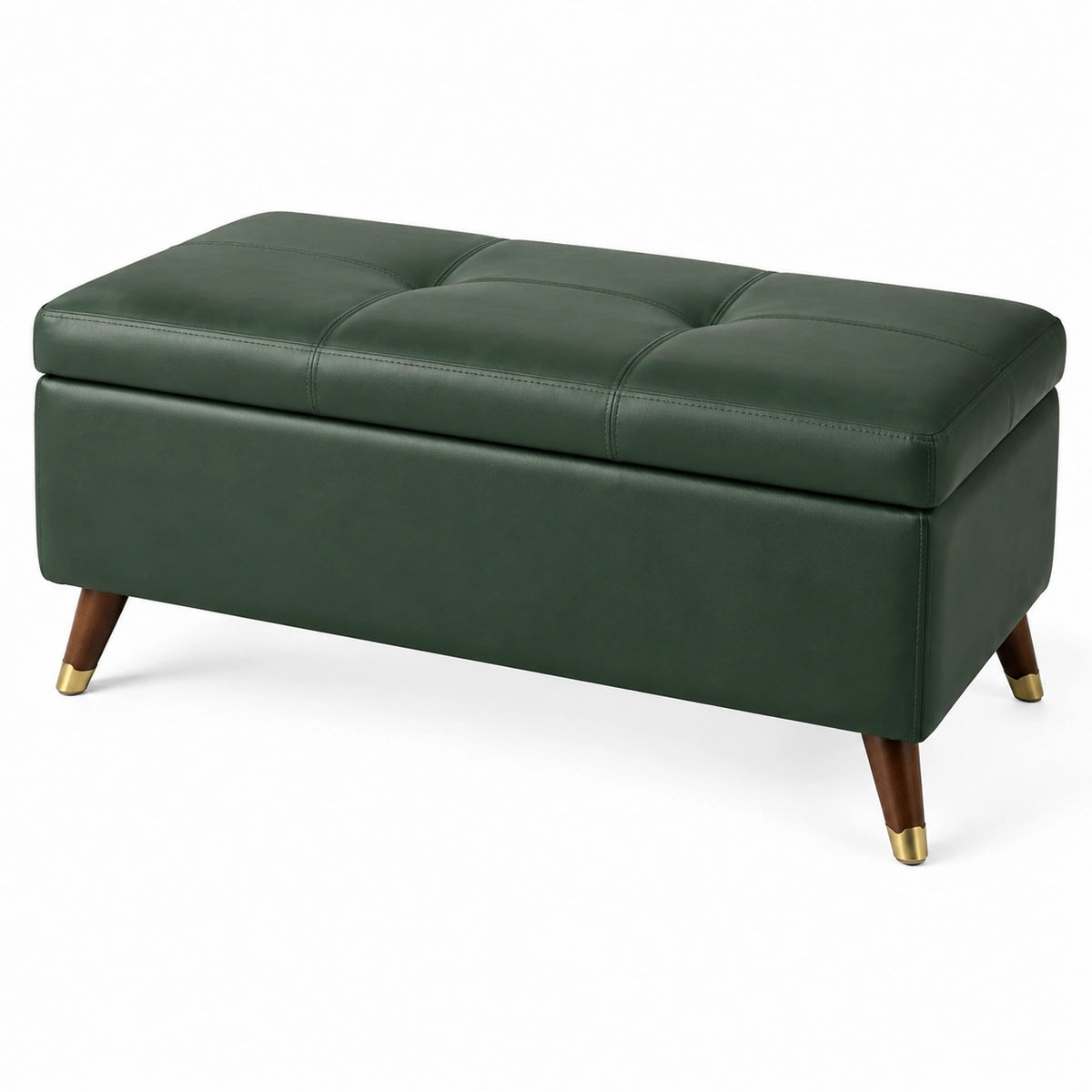 Banc coffre de rangement 110 x 60 x 46 cm en similicuir vert style contemporain