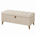 Banc coffre 110 x 45 x 48 cm en tissu beige avec assise capitonnée style contemporain