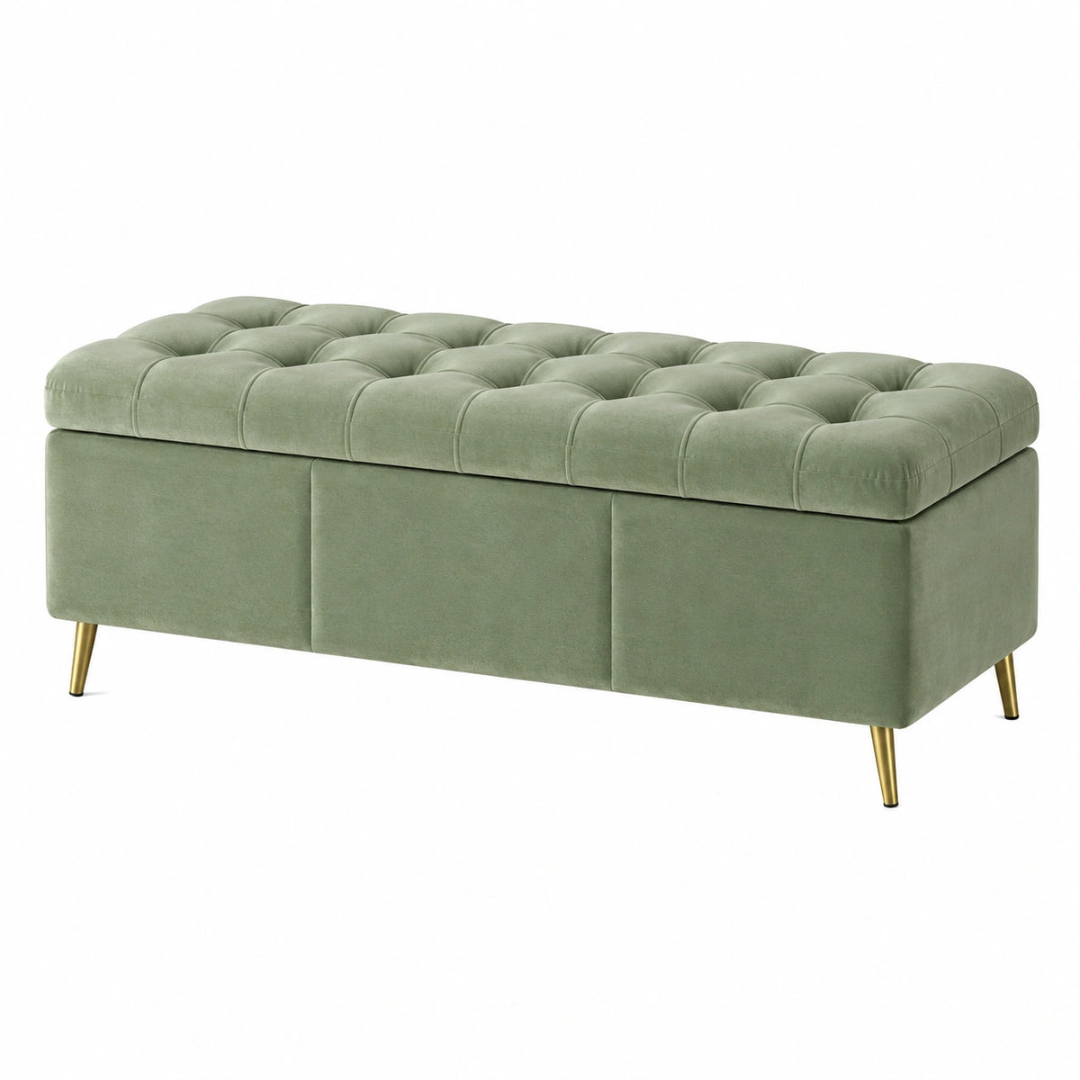Banquette coffre 120 x 45 x 48 cm en velours vert avec assise capitonnée style moderne