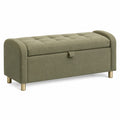 Banc coffre 120 cm en tissu vert kaki avec assise capitonnée pour rangement