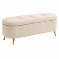 Banc de rangement 120 x 45 x 48 cm en velours beige avec pieds métalliques dorés style moderne