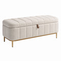 Banc coffre 110 x 45 x 48 cm en tissu bouclette beige - rangement contemporain