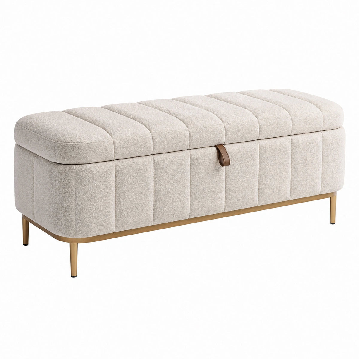 Banc coffre 110 x 45 x 48 cm en tissu bouclette beige - rangement contemporain