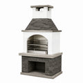 Barbecue de jardin 120 x 80 x 220 cm en pierre gris blanc avec grilles en acier inoxydable style traditionnel