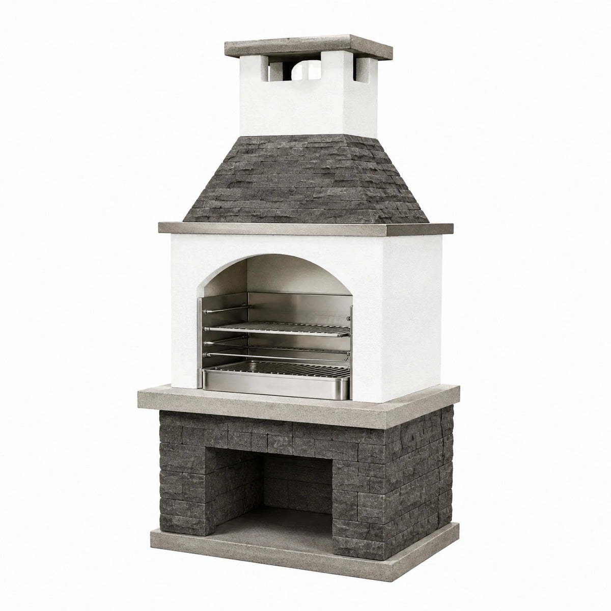 Barbecue de jardin 120 x 80 x 220 cm en pierre gris blanc avec grilles en acier inoxydable style traditionnel