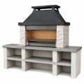 Barbecue de jardin 220 x 70 x 245 cm en béton pierre et acier noir gris fixe avec rangement