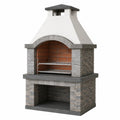 Barbecue extérieur en pierre grise 120 x 70 x 220 cm avec cheminée et grille réglable