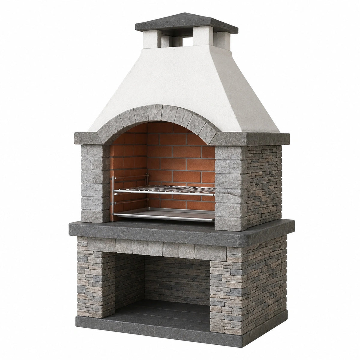 Barbecue extérieur en pierre grise 120 x 70 x 220 cm avec cheminée et grille réglable