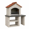 Barbecue extérieur 120 x 90 x 190 cm en pierre beige avec grille métallique et toit tuilé