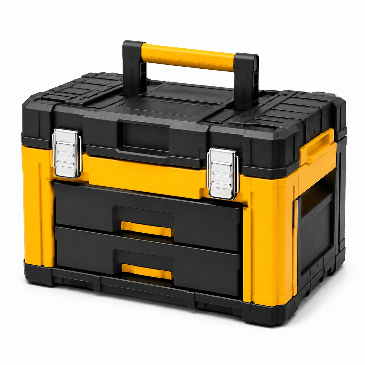 Boîte à outils 50 x 30 x 35 cm en plastique noir jaune avec tiroirs et poignée de transport