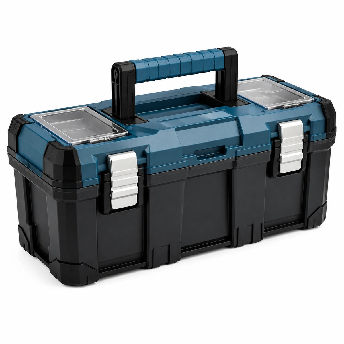 Boîte à outils 50 cm en plastique bleu noir avec poignée et compartiments