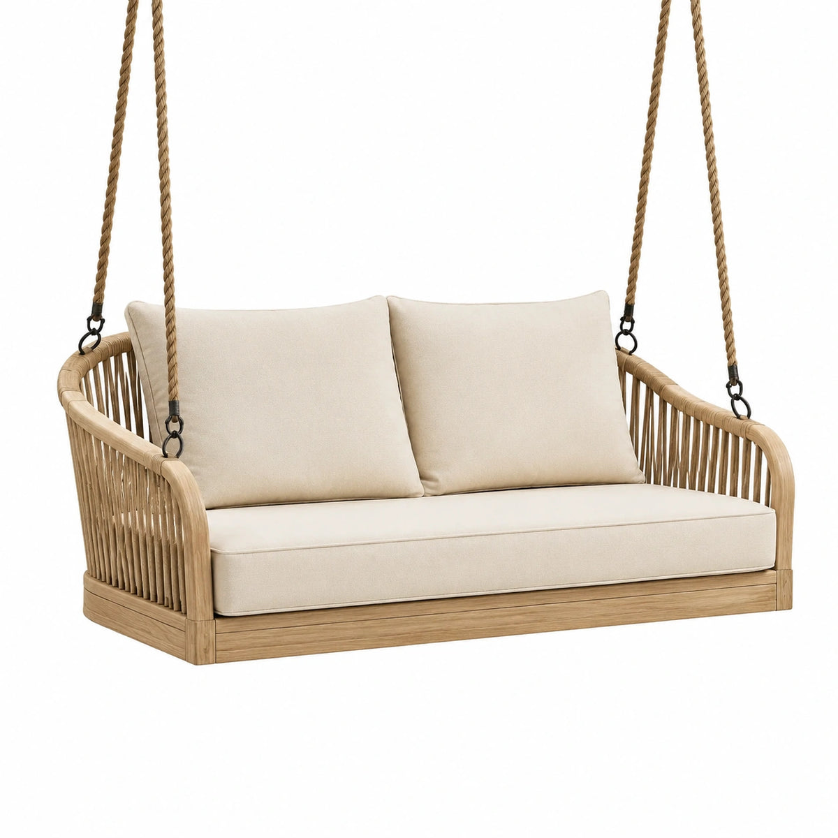 Canapé balancelle suspendu 150 cm en bois beige pour extérieur