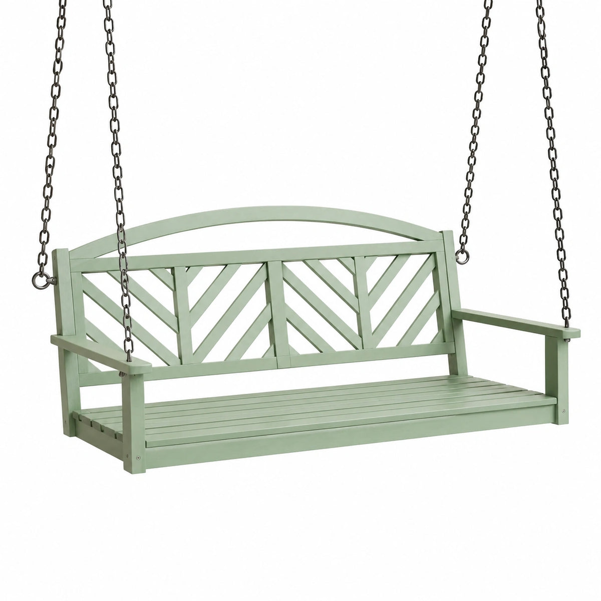 Balancelle de jardin 122 x 66 x 60 cm en bois vert avec chaînes style classique