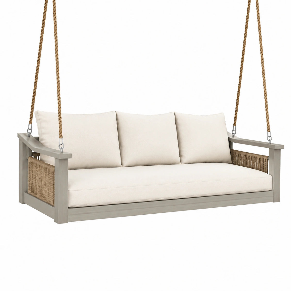 Balancelle de jardin 180 x 75 x 65 cm en bois beige avec cordes tressées style naturel