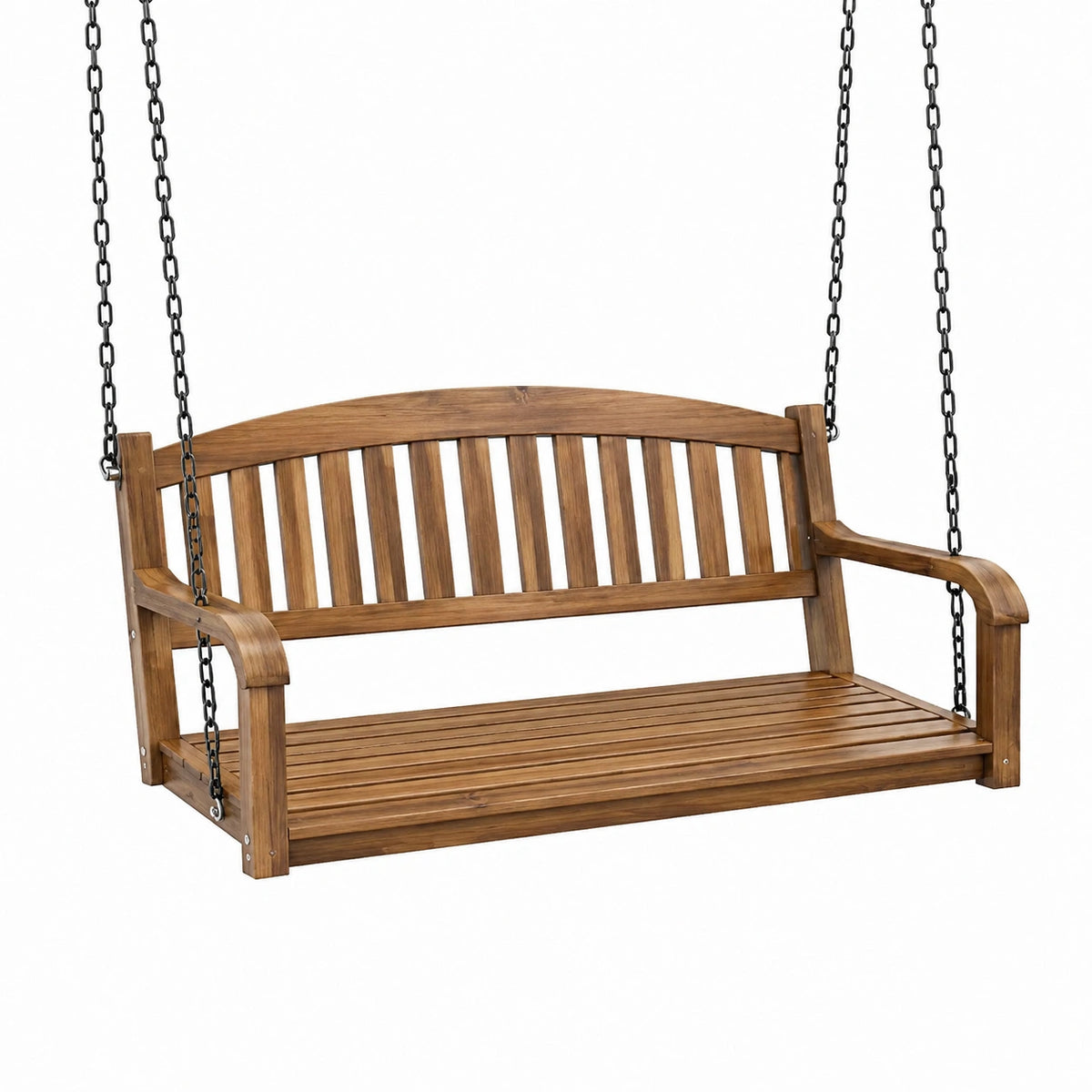 Balançoire de jardin 125 cm en bois marron avec chaînes style classique