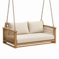 Balancelle suspendue 2 places 130 x 70 x 65 cm en bois et cordage beige pour extérieur style bohème