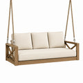 Canapé balançoire de jardin 200 x 80 x 190 cm en bois et corde beige style rustique