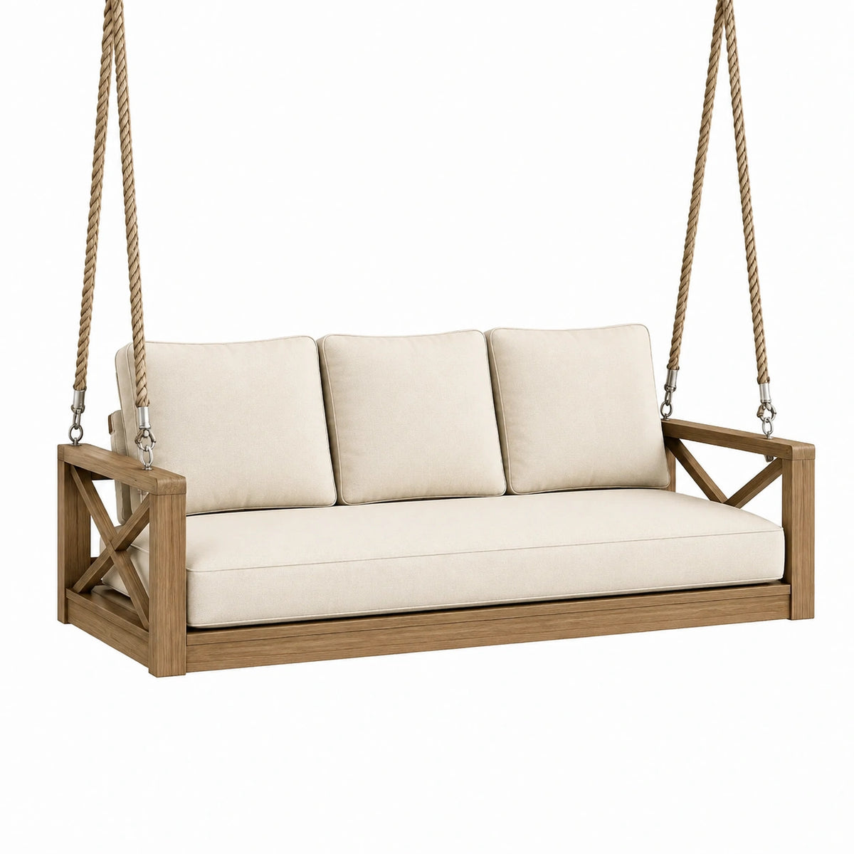 Canapé balançoire de jardin 200 x 80 x 190 cm en bois et corde beige style rustique