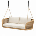 Balancelle de jardin suspendue 160 x 75 x 55 cm bois et corde beige noir style naturel