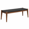 Banc 120 x 40 x 46 cm en bois brun avec assise tressée noire style moderne