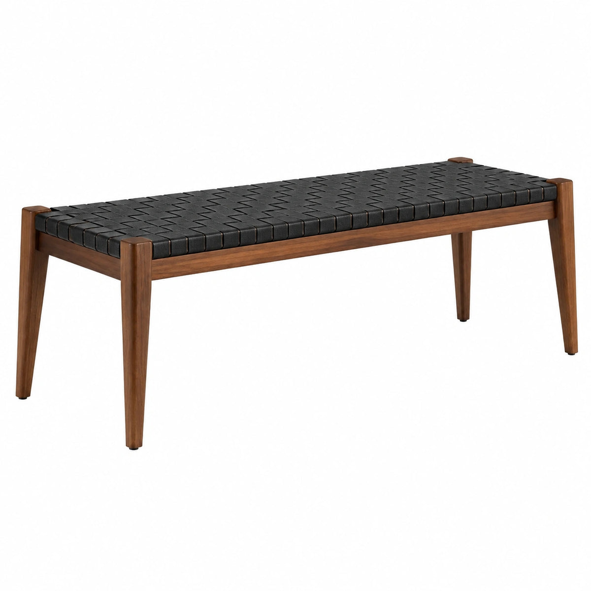 Banc 120 x 40 x 46 cm en bois brun avec assise tressée noire style moderne