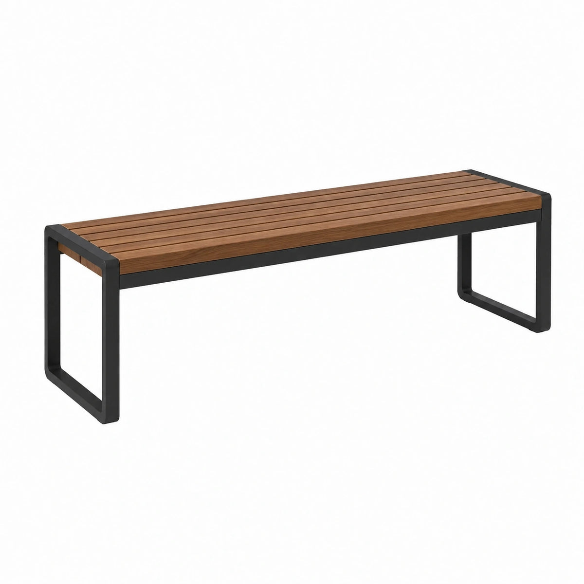 Banc de jardin 180 x 40 x 45 cm en bois brun et métal noir style industriel