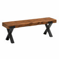 Banc 180 cm en bois brun et métal noir style industriel à piètement croisé