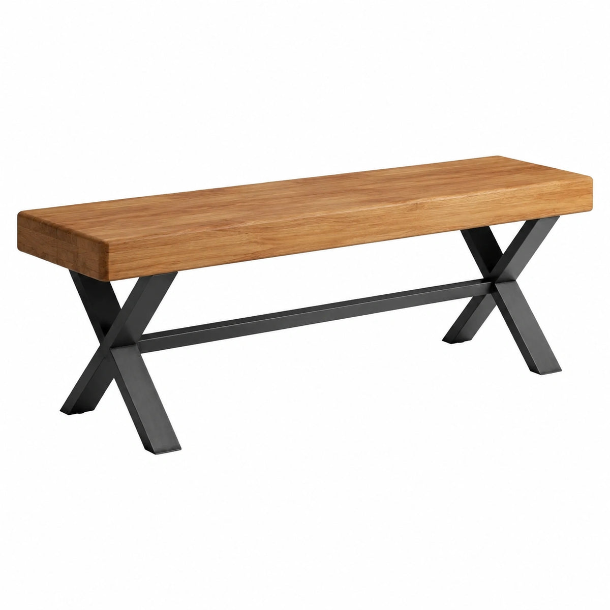 Banc 180 cm en bois massif marron et métal noir style industriel