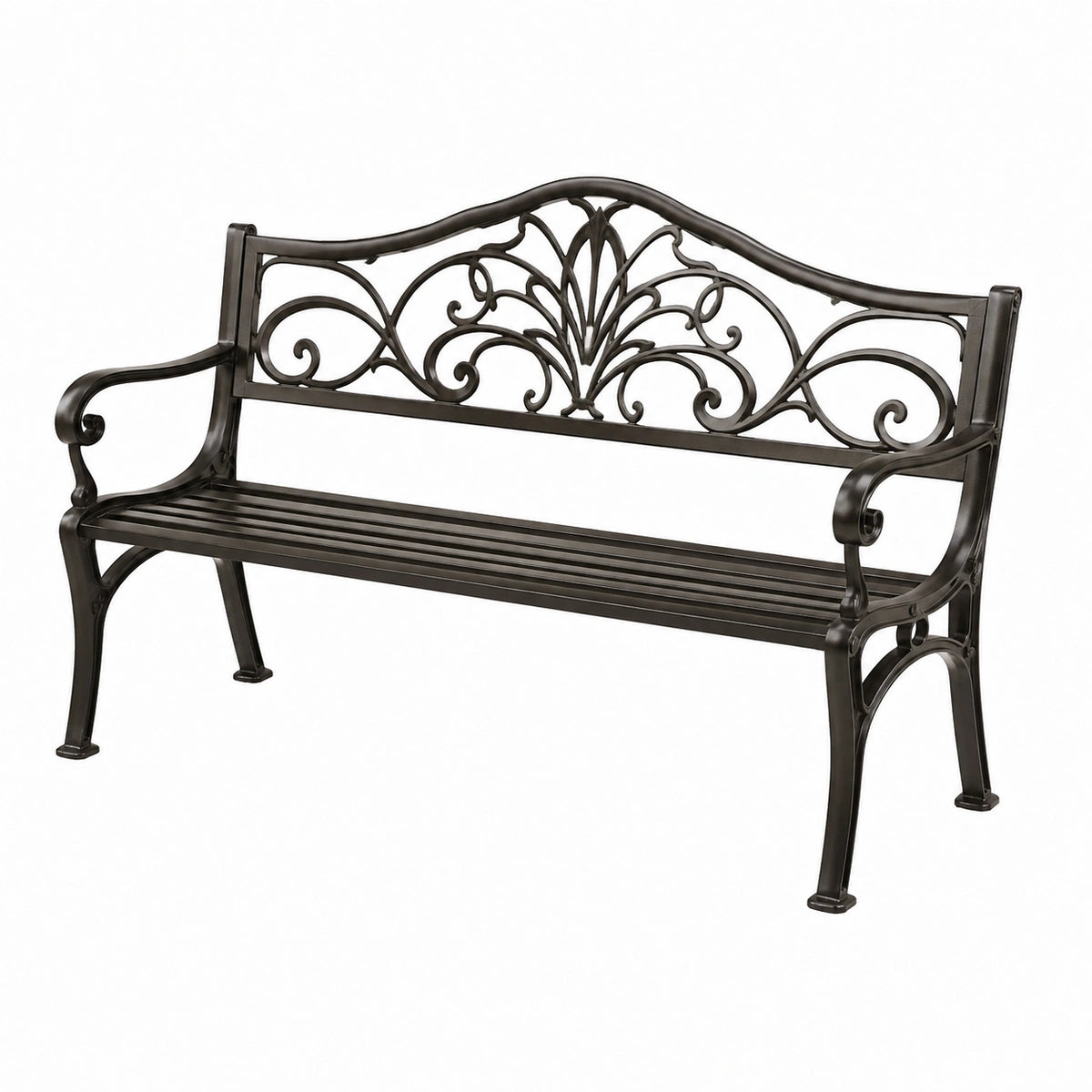 Banc de jardin 122 x 61 x 93 cm en métal noir style classique décoratif