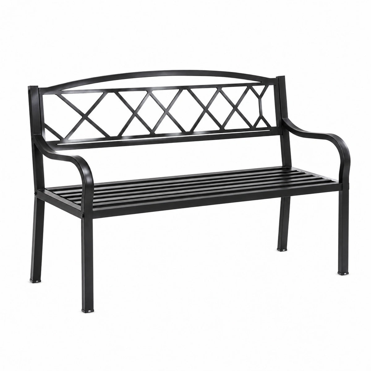 Banc de jardin 122 x 61 x 90 cm en métal noir à dossier ajouré