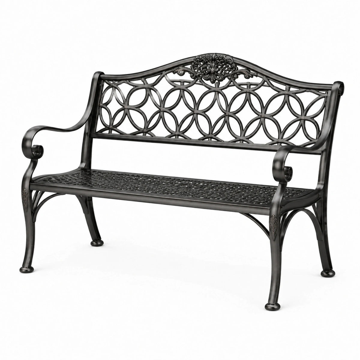 Banc de jardin 122 x 61 x 88 cm en aluminium noir style classique