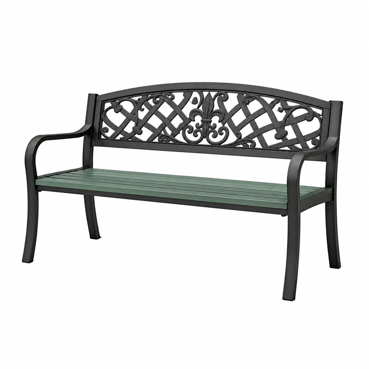 Banc de jardin 122 cm en métal noir à deux places style classique