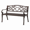Banc de jardin 122 cm en métal brun foncé à accoudoirs décoratif